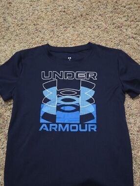 Boys Under Armour Navy Blue Tee with Light Blue Graphic